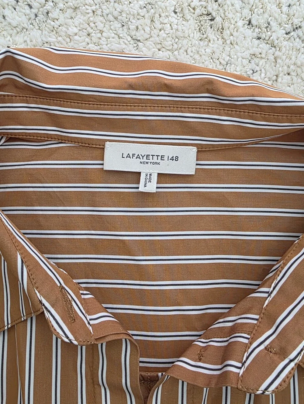 Lafayette 148 new york XL  Rust and White Striped Collared Button-Front Shirt - Picture 2 of 7
